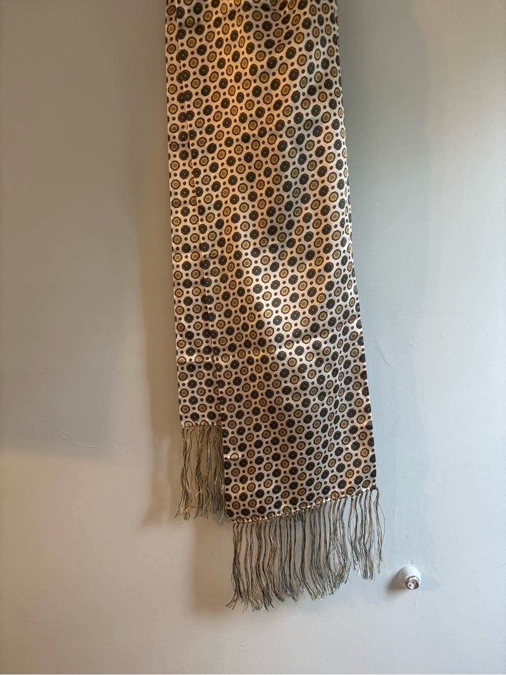 Geometric Fringe Scarf in Cream and Brown